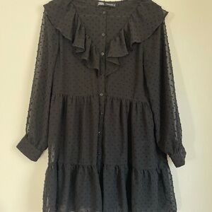Zara Black Ruffled Button-Down Dress
